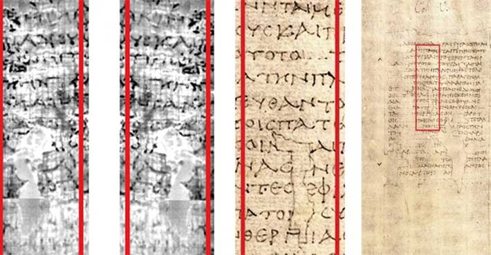 Αρχαιοελληνικό κείμενο στην πίσω πλευρά καμένων από τον Βεζούβιο παπύρων